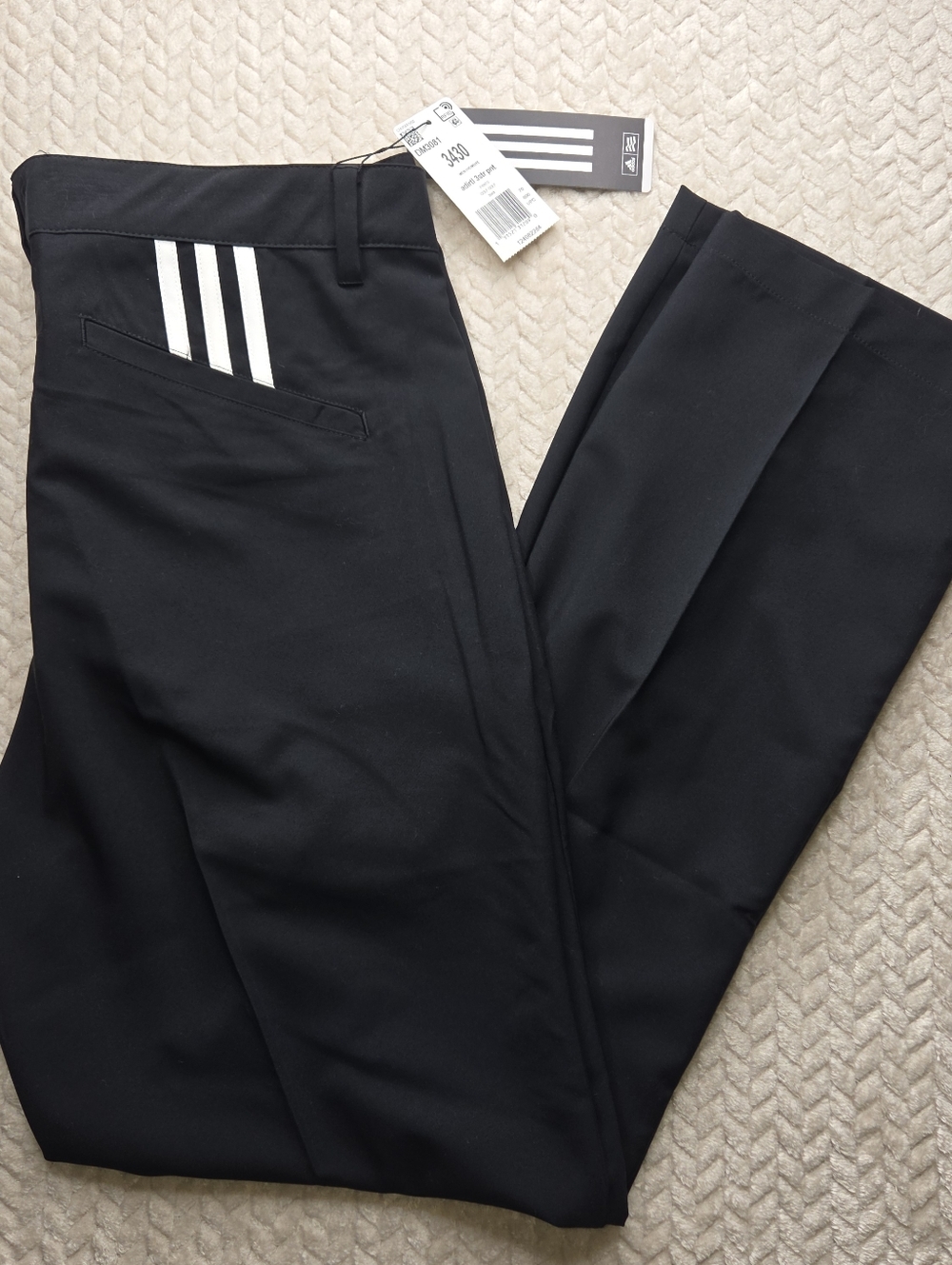 adidas Golf Pants Mens 34x30 Black 3-Stripe Flat Front Ultimate 365 DM3081 NWT